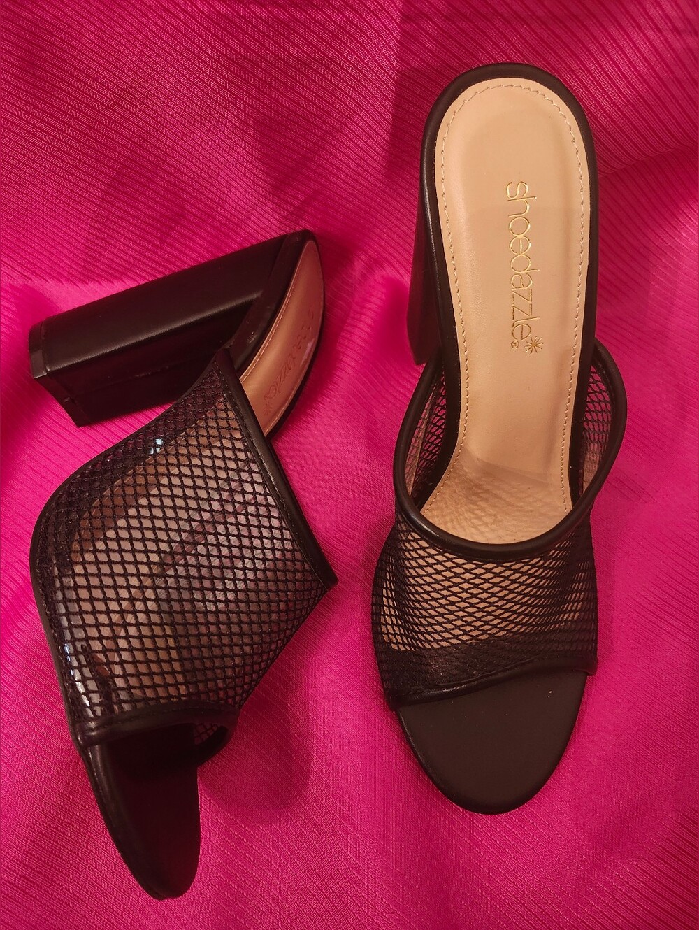 Black Mesh Block Heel Mules